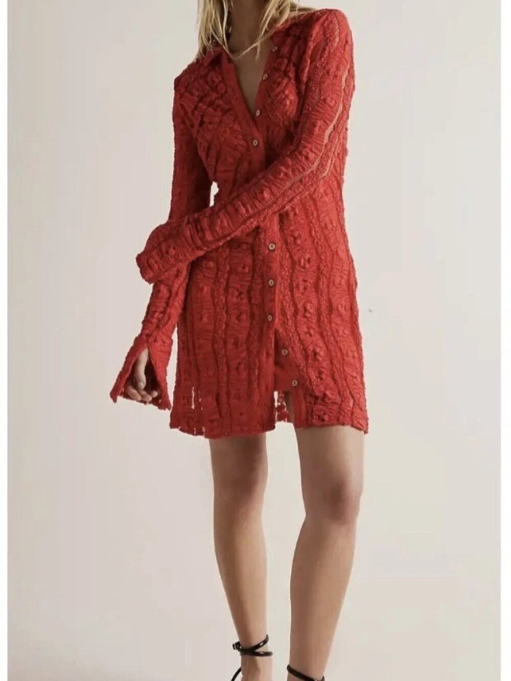 Free People Burgundy Textured Mini Dress, Size L EUC